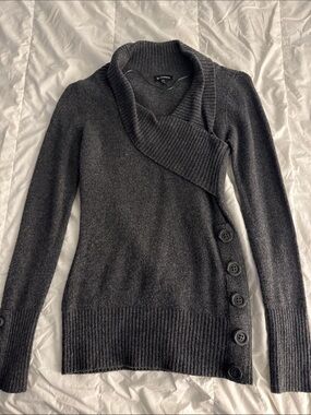 Le Chateau Charcoal Asymmetrical Button Sweater
